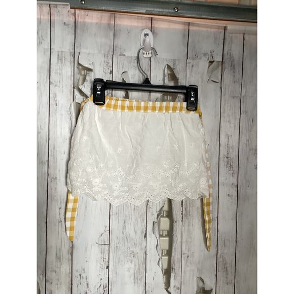 3Y Toddler Yellow Gingham Ruffle Skirt Elastic Tie-Waist Eyelet Lace - Picture 2 of 5